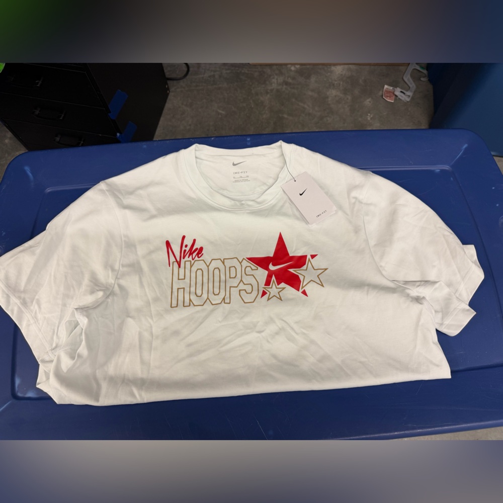 Nike Dri-Fit White Tee with Red Graphic Accents